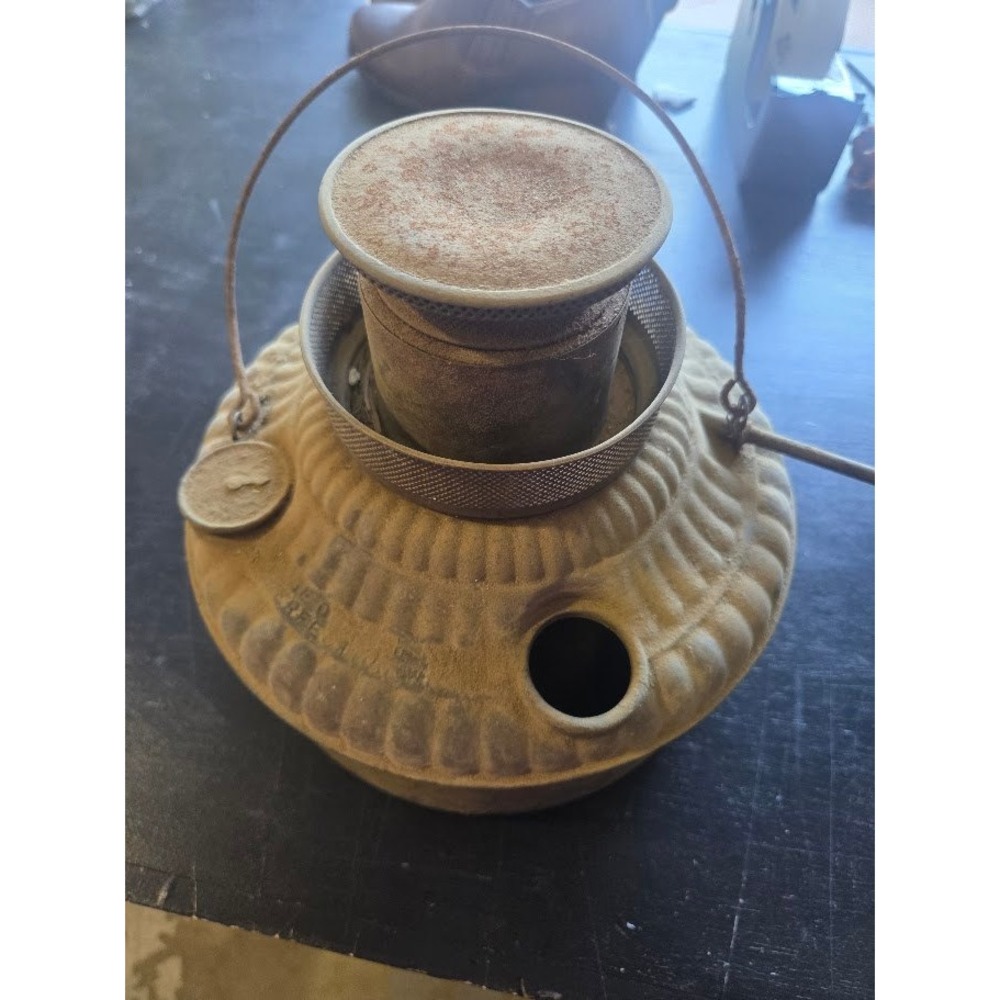 Antique Miller Kerosene Oil Lamp Base Font Embossed Metal GWTW Style Rust Patina